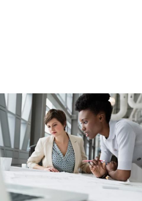 Two workers collaborating in office